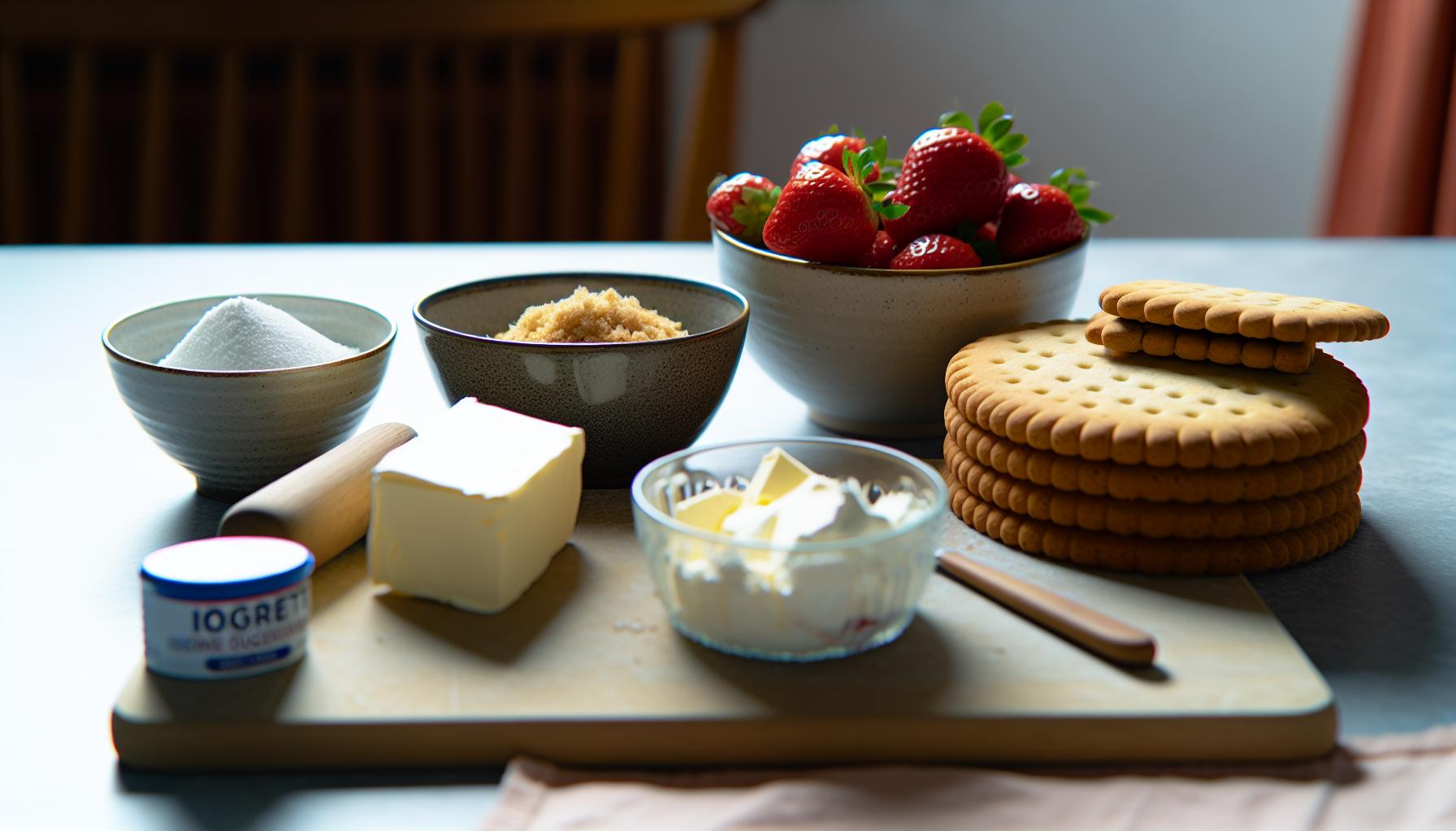 Ingredience na nepečený jahodový dort