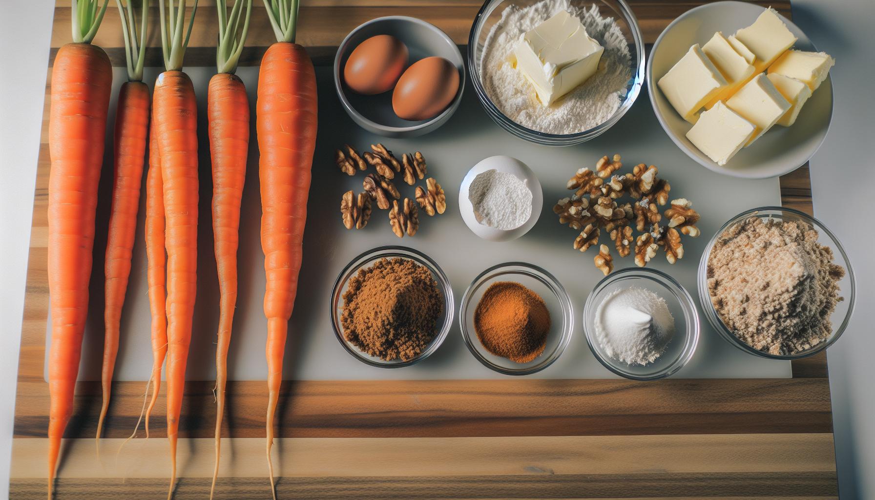 Ingredience pro šťavnatý mrkvový dort